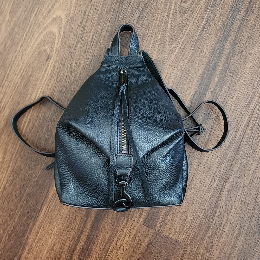 Rebecca Minkoff Black Pebbled Leather Mini Backpack with Tassel Zip